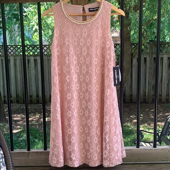 ❤️sale❤️Karl Lagerfeld | Pink Lace overlay Dress - Picture 1 of 6